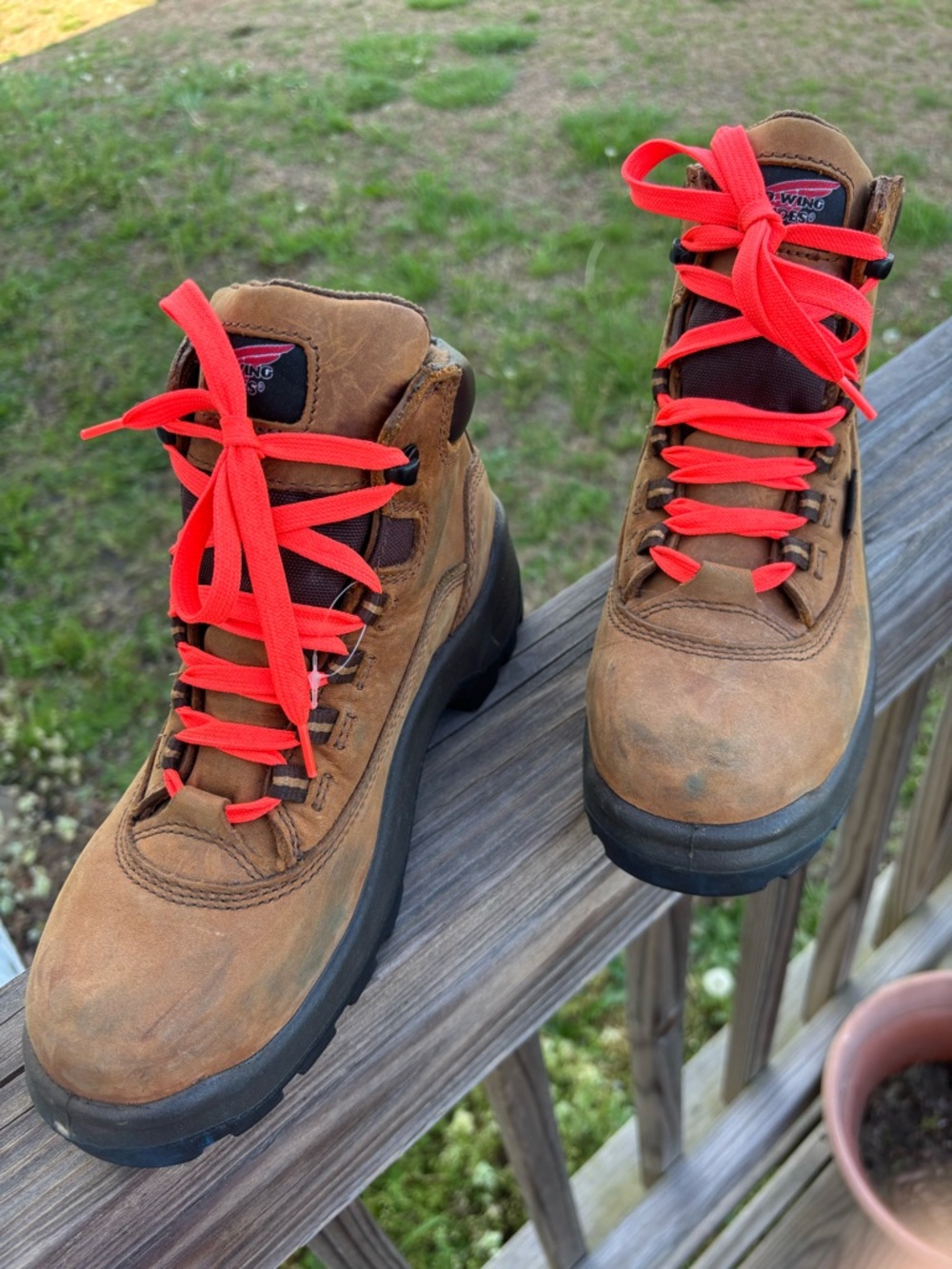Red Wing Shoes Brown Boots with Orange-Red Logo Accent - Picture 13 of 15